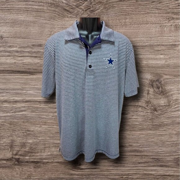 Dallas Cowboys Authentic Blue Striped Lightweight Polo Shirt Large - Picture 1 of 7